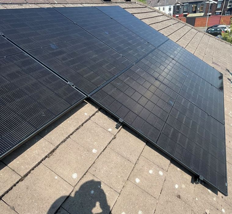 Close-up of a finished solar array on the tiles
